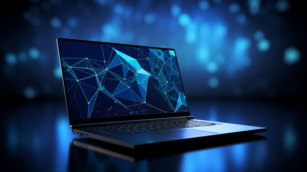 A laptop with digital lines displayed on the screen