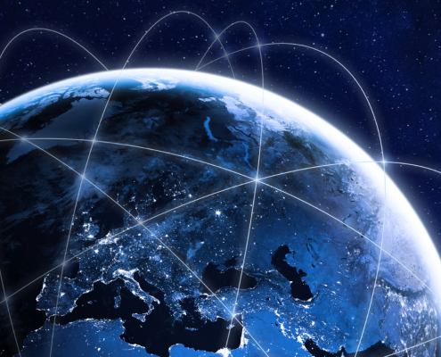 Globe with blue connectivity lines