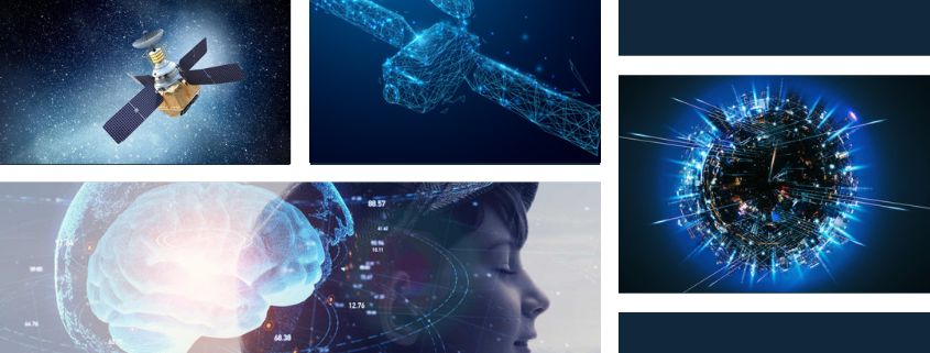 Collage image featuring futuristic and technology-themed visuals