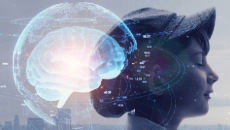 a child’s head with a glowing brain illustration symbolizing artificial intelligence
