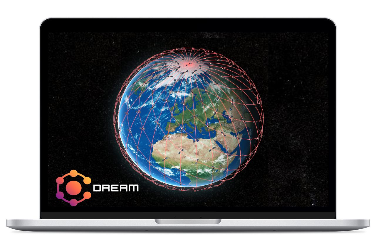 laptop with satellite constellation simulation