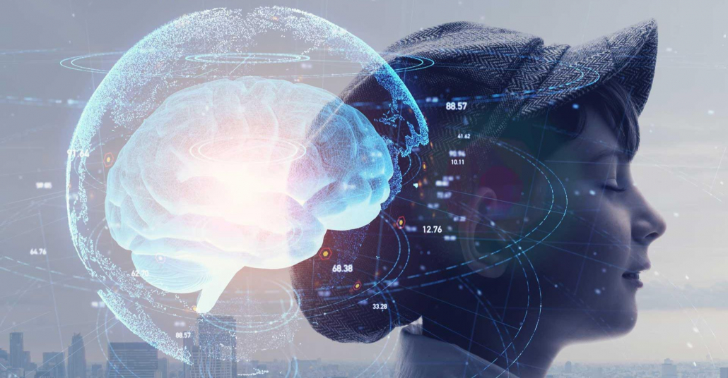 a child’s head with a glowing brain illustration symbolizing artificial intelligence
