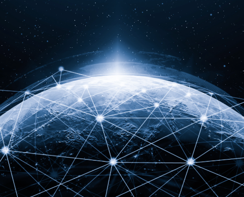 Planet with digital connectivity lines 