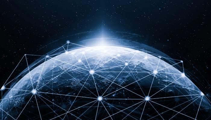 Planet with digital connectivity lines
