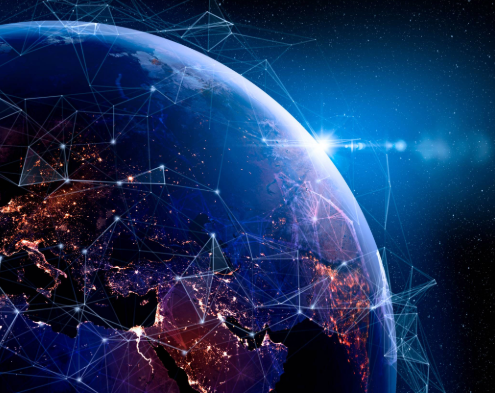 Digital image of the Earth with connectivity lines