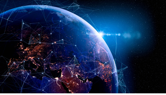 Digital image of the Earth with connectivity lines