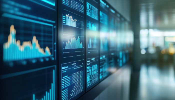 futuristic screen displaying charts